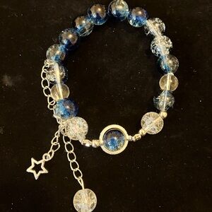 Blue and silver star charm bracelet #fairycore #cottagecore 
5.8cm/2.28in
